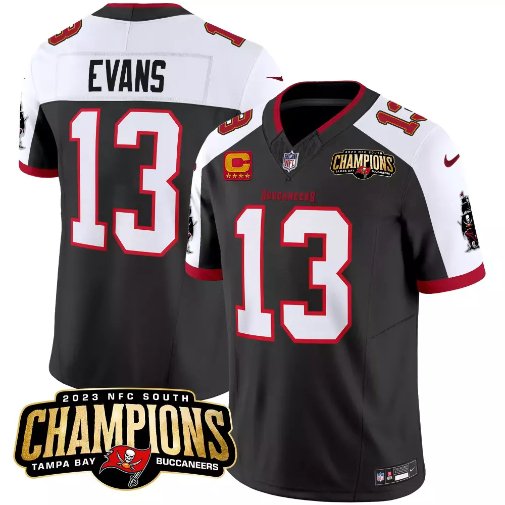 Mike Evans 13 Jersey Black 2023 NFC South Champions Tampa Bay Buccaneers Men White