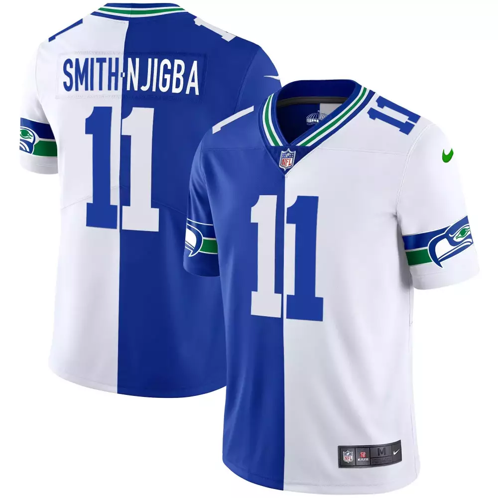 Jaxon Smith-njigba 11 Jersey Blue Seattle Seahawks Men NFL Split Design White Green