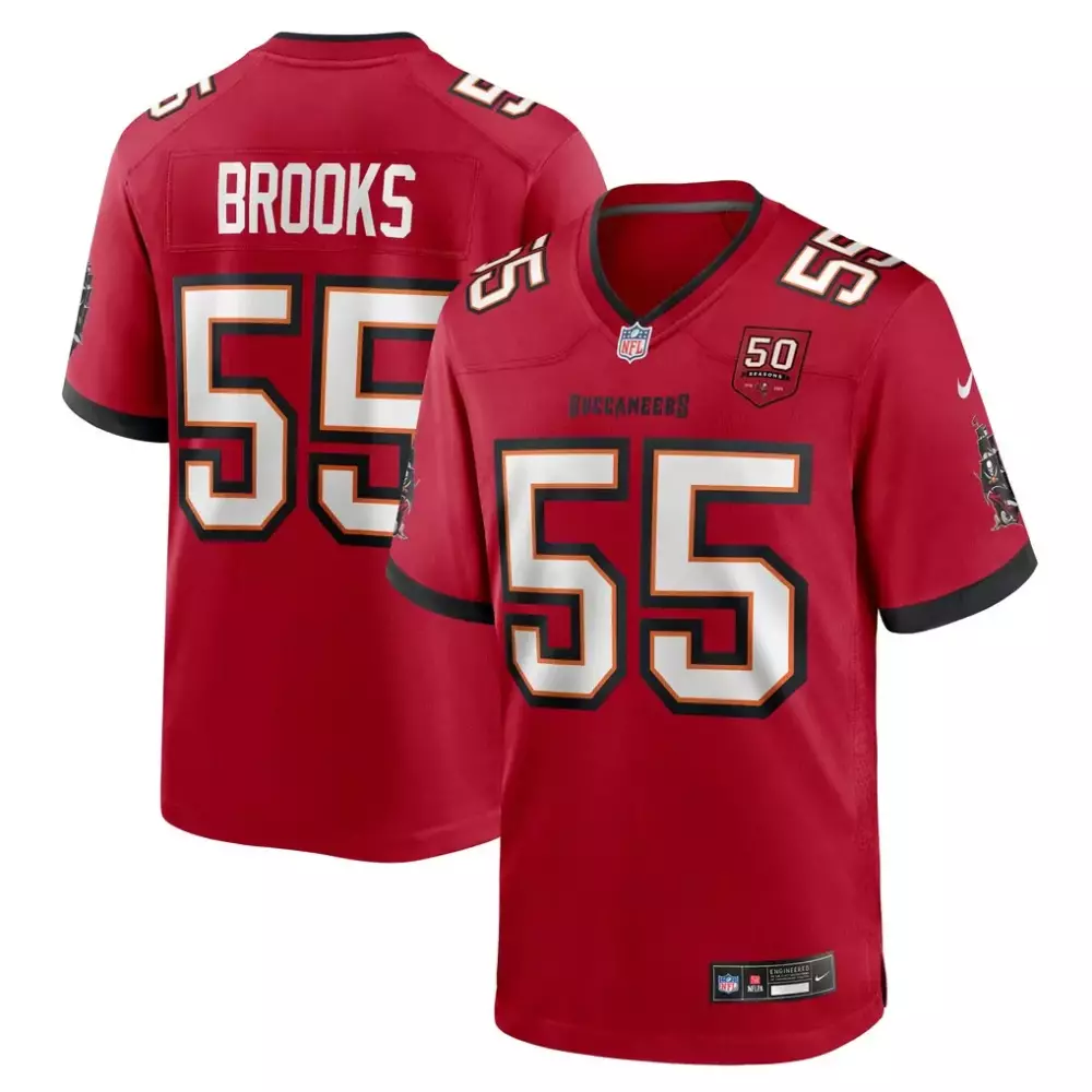 Derrick Brooks 55 Buccaneers Jersey Red NFL 50 Seasons Men Black White Game