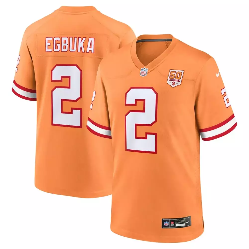 Emeka Egbuka 2 Jersey Orange Tampa Bay Buccaneers 50th Anniversary Men Alternate