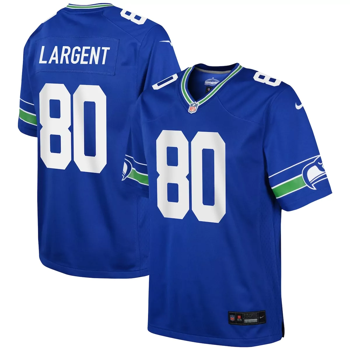 Steve Largent 80 Seattle Seahawks Jersey Royal Blue Men White Green Alternate Retired