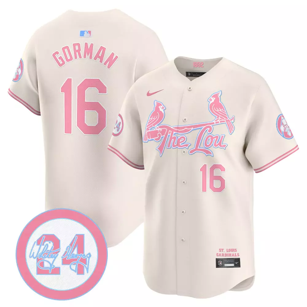 Nolan Gorman 16 Jersey Cream 1892 St. Louis Cardinals Men Alternate Pink Light Blue