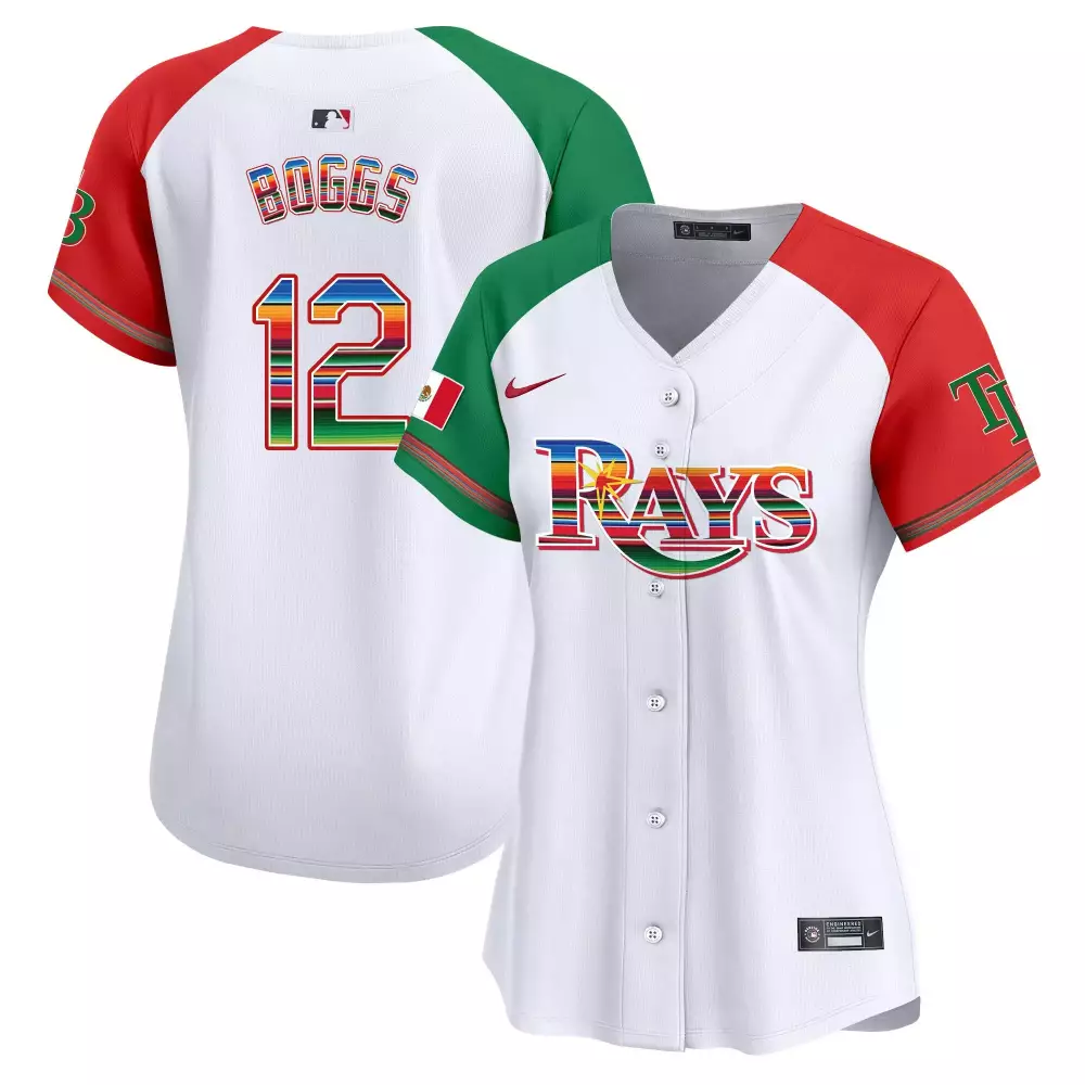 Wade Boggs 12 Rays Jersey White Hispanic Heritage Mexico Flag Women Split Custom Design