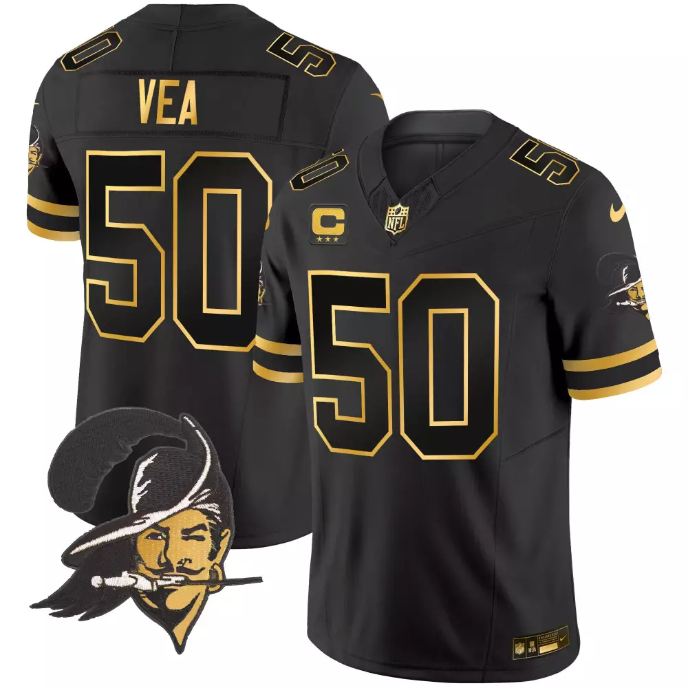 Vita Vea 50 Tampa Bay Buccaneers Jersey Black Color Rush (captain Patch) Men Player