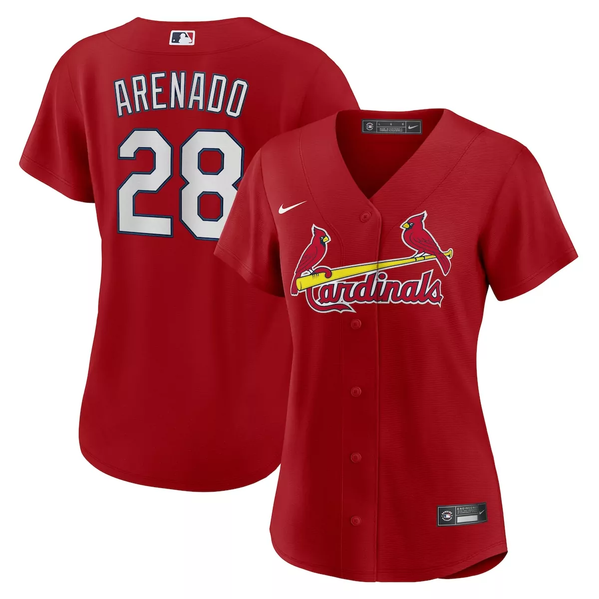 Nolan Arenado 28 Cardinals Jersey Red Women White Yellow Alternate