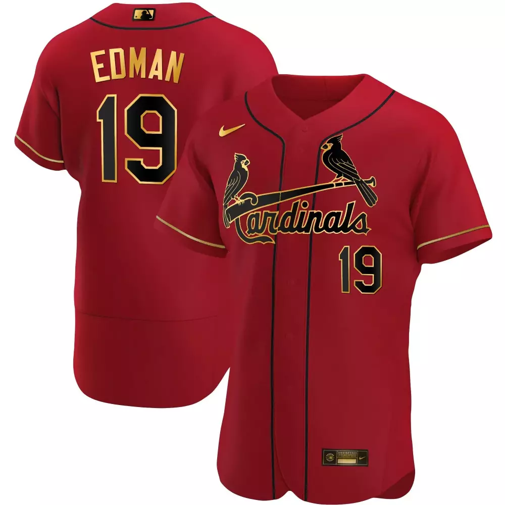 Tommy Edman 19 Cardinals Jersey Red Men Black Gold Flex Base All Stitched