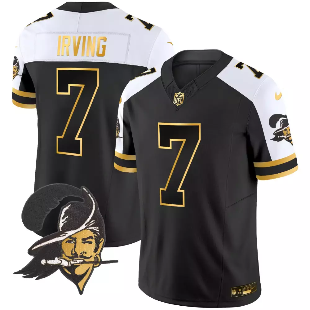Bucky Irving 7 Jersey Black Tampa Bay Buccaneers Men White Gold Alternate Throwback