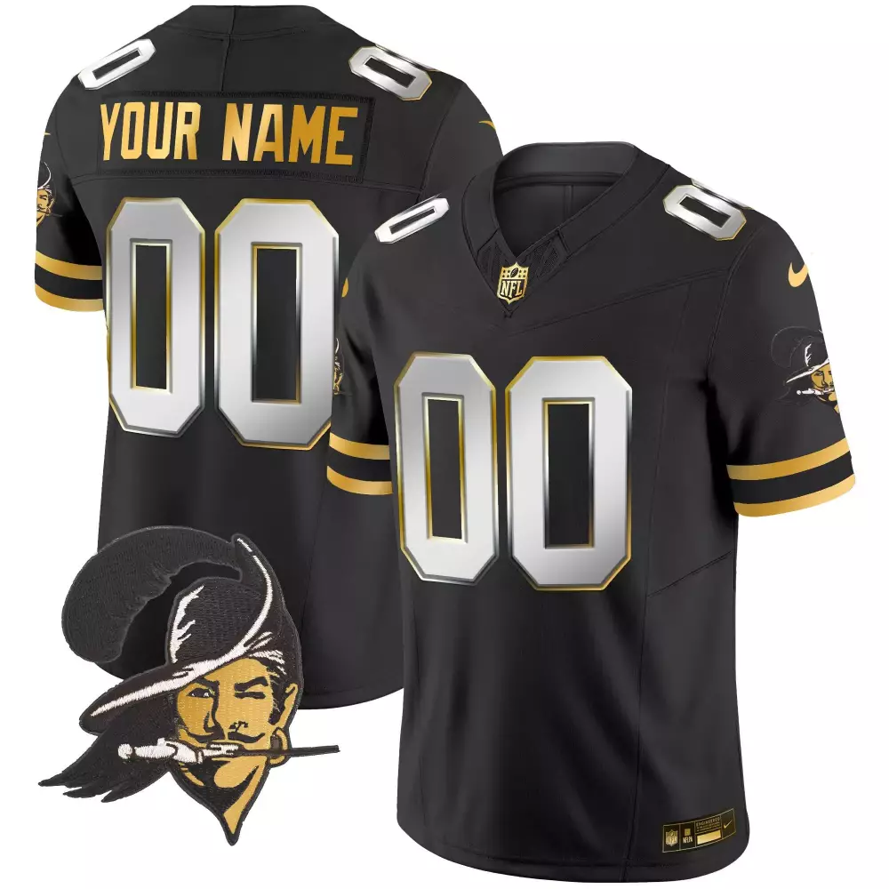 Custom Buccaneers Jersey Black Men Gold White Limited Throwback Vapor All Stitched