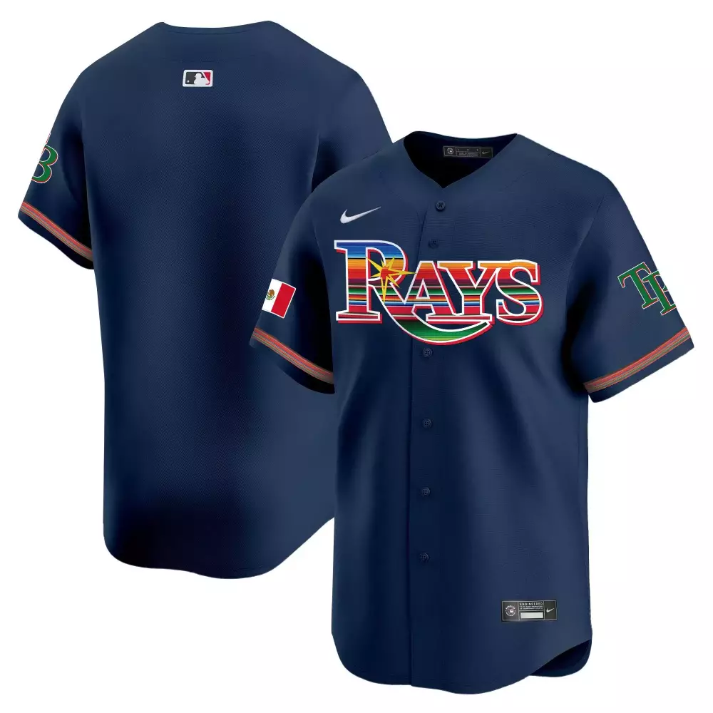 Custom Rays Jersey Navy Mexico Flag Men Split Design White Green Red Yellow Blue