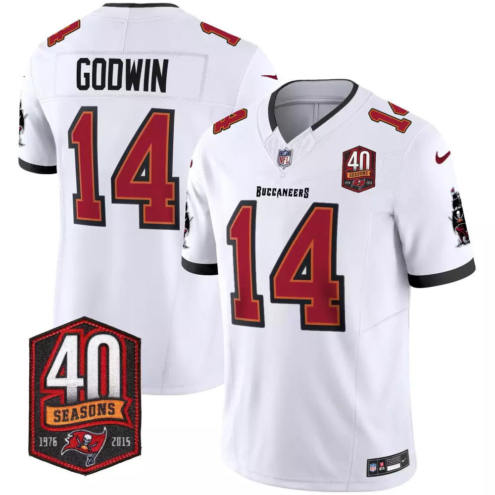Chris Godwin 14 Buccaneers Jersey White 40th Anniversary 40 Seasons 1976 2015 Men