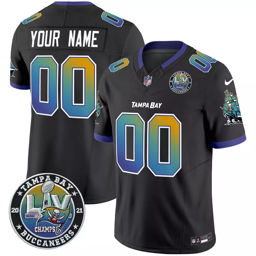 Custom Tampa Bay Buccaneers Jersey Black Super Bowl Lv Champions Men Alternate Purple
