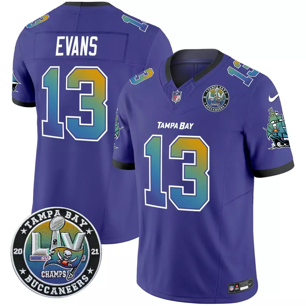 Mike Evans 13 Jersey Purple Super Bowl Lv Champions Tampa Bay Buccaneers Men Black