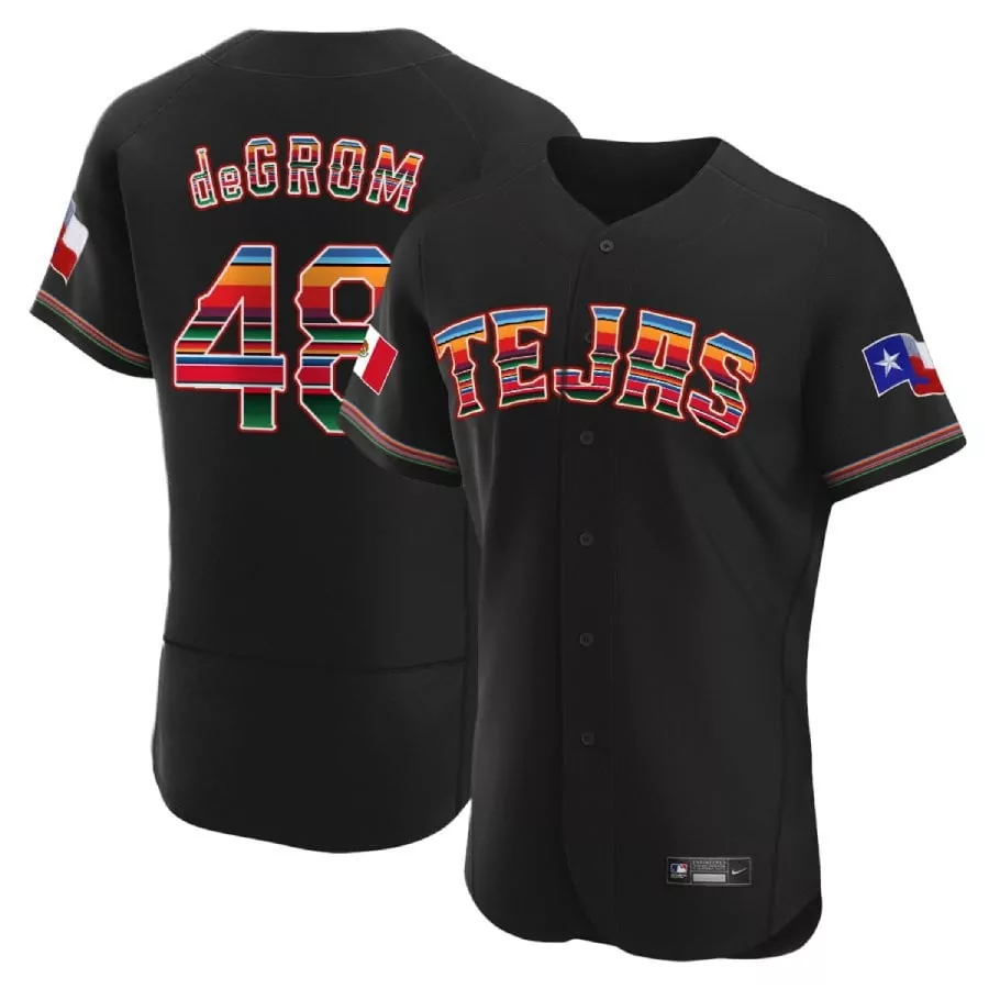 Jacob Degrom 48 Tejas Jersey Black Texas Flag Mexico Men Split Design Red Orange