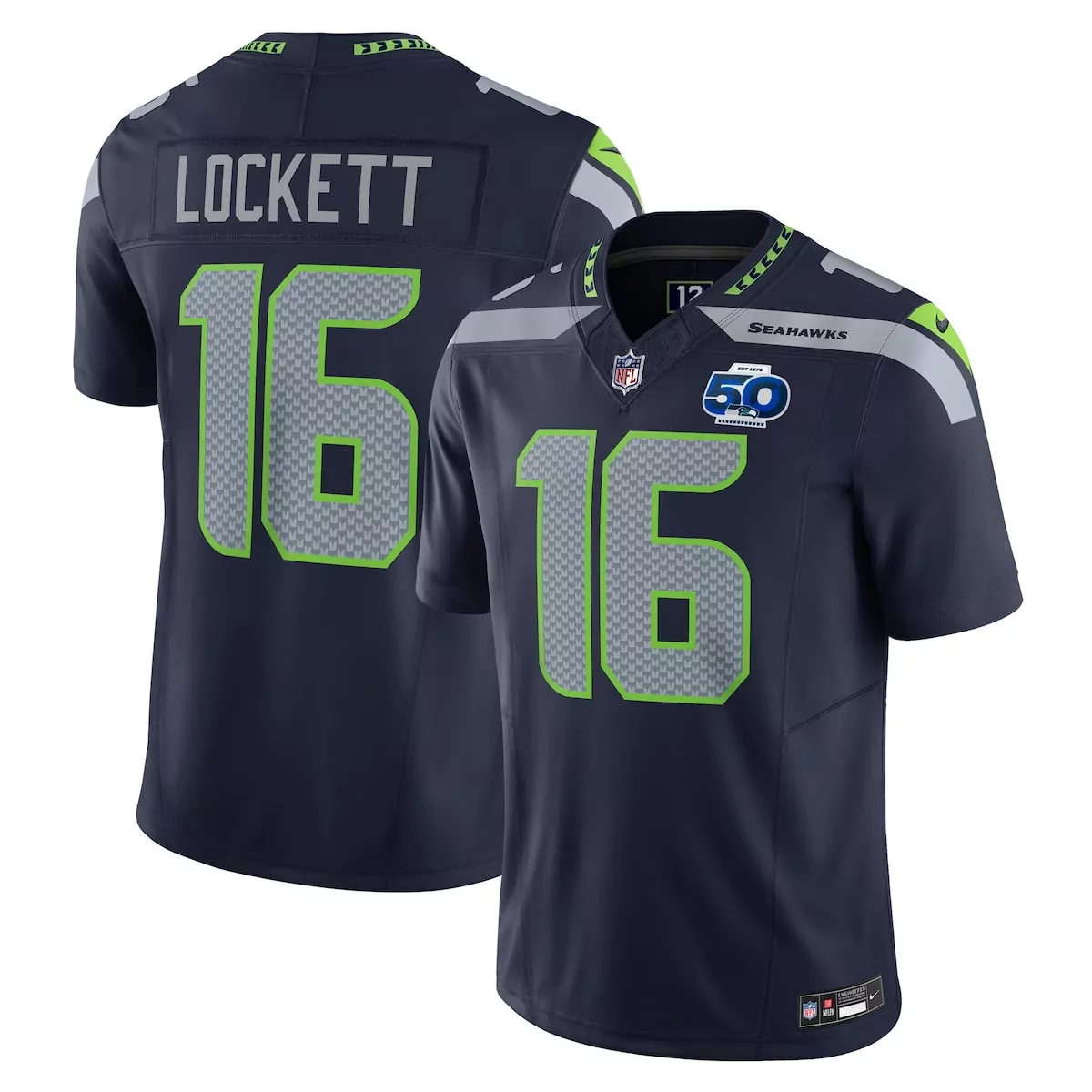 Tyler Lockett 16 Seahawks Jersey Navy 50th Anniversary Men Neon Green Gray Vapor