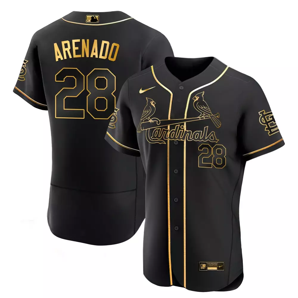 Nolan Arenado 28 Cardinals Jersey Black Men Gold Flex Limited All Stitched