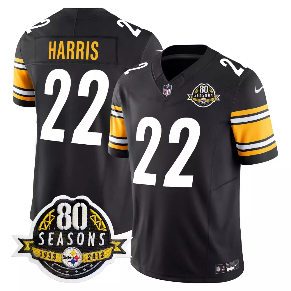 Najee Harris 22 Jersey Black Pittsburgh Steelers 80 Seasons 1933-2012 Men Standard