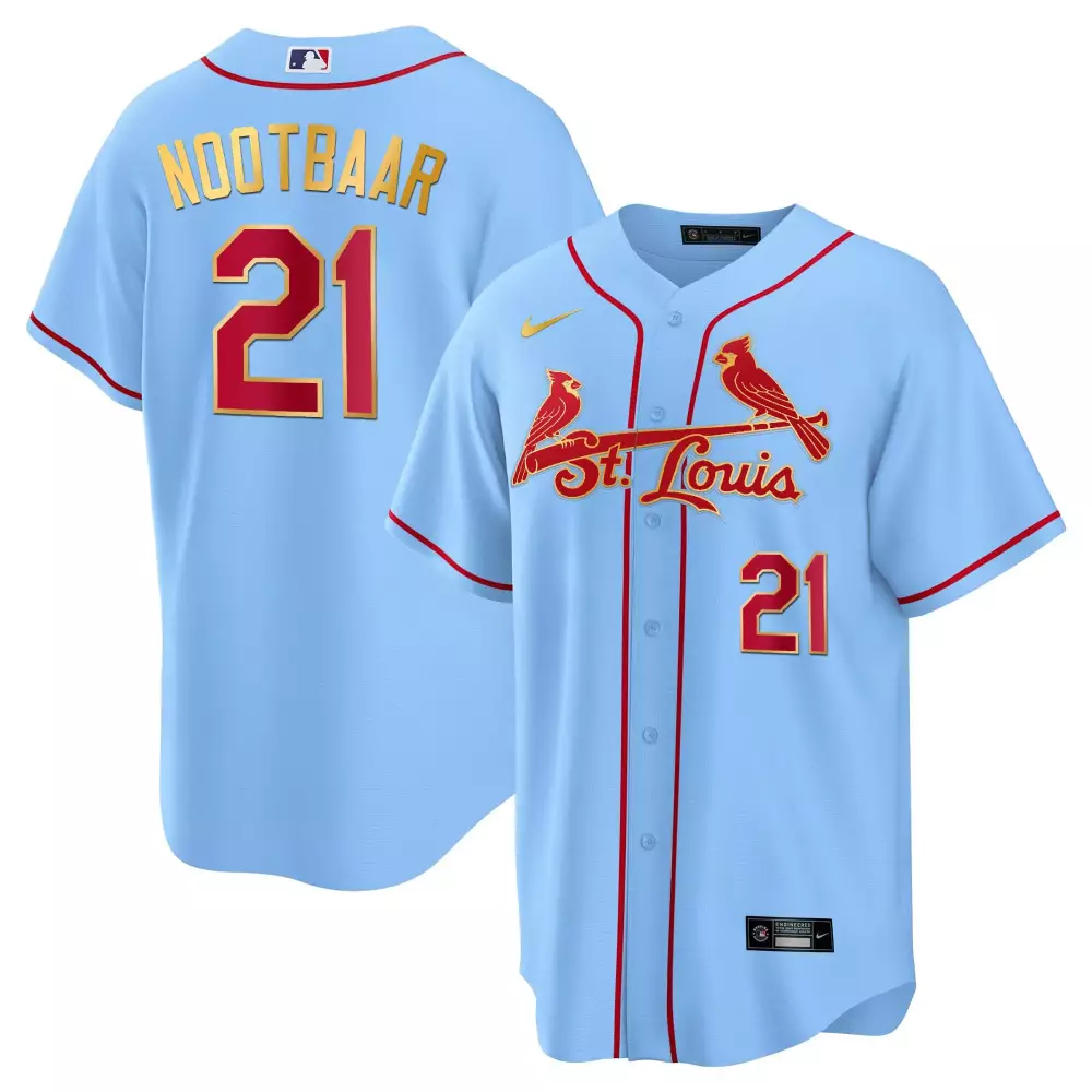 Lars Nootbaar 21 Jersey Light Blue St. Louis Cardinals Men Red Gold Cool Base All