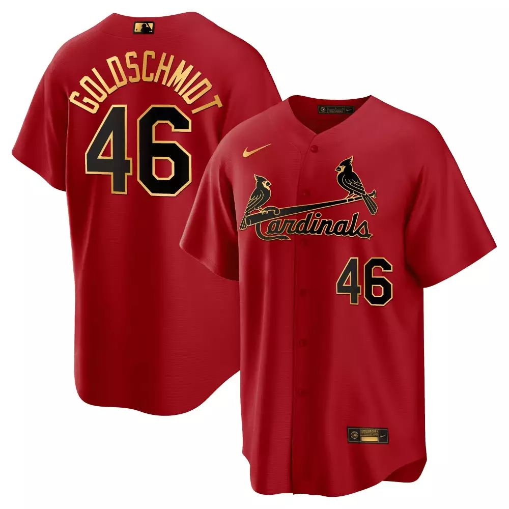 Paul Goldschmidt 46 Cardinals Jersey Red Men Black Gold Cool Base All Stitched
