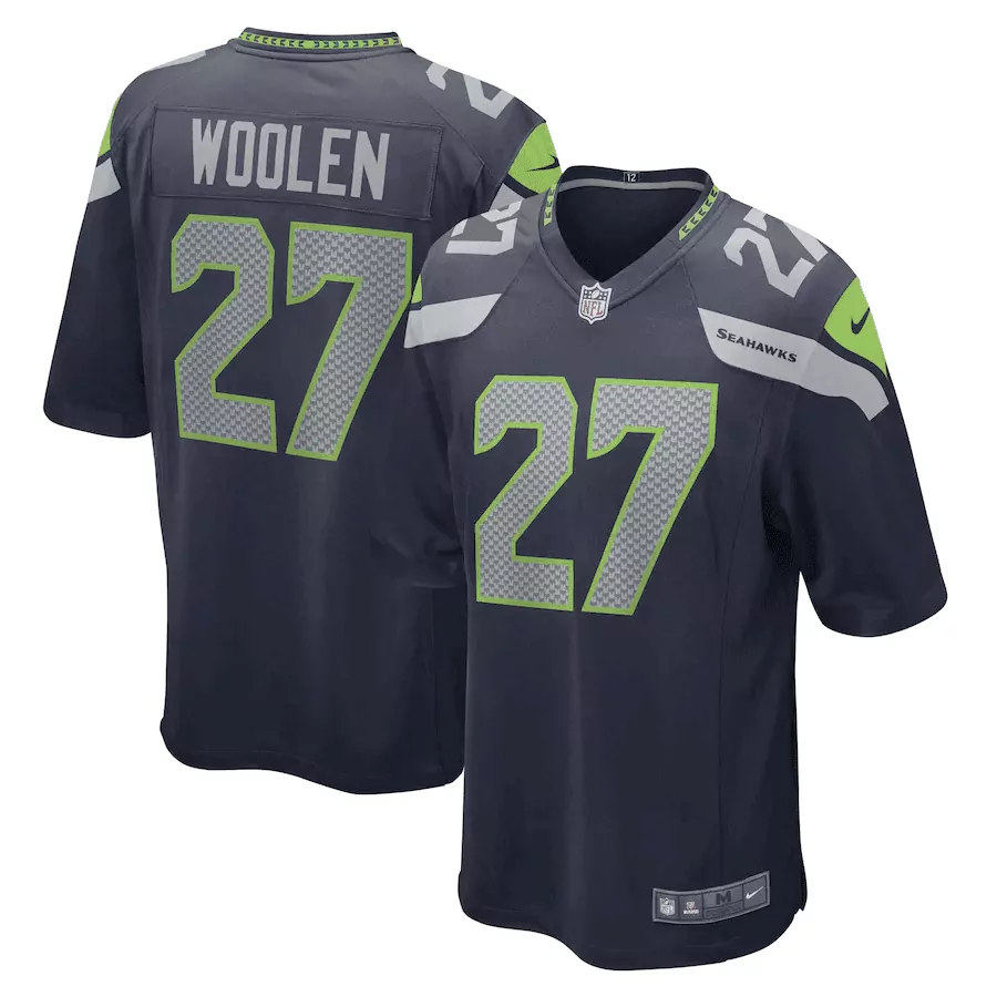 Tariq Woolen 27 Seahawks Jersey Navy Blue Men Player Neon Green Gray White All Stitched