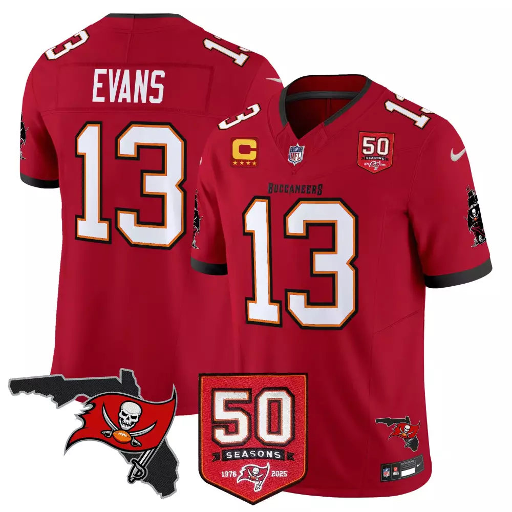 Evans 13 Buccaneers Jersey Red 50th Season 50 Seasons Men Player White Black Grey