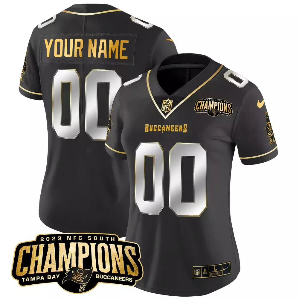 Custom Buccaneers Jersey Black 2023 NFC South Champions AFC Men Gold Silver Limited