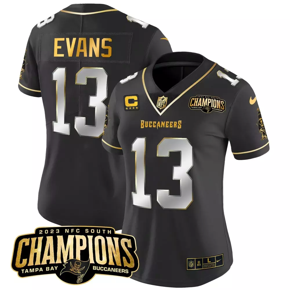 Mike Evans 13 Buccaneers Jersey Black 2023 NFC South Champions Women Authentic Gold