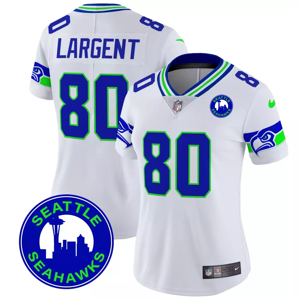 Steve Largent 80 Seattle Seahawks Jersey White Women Blue Green Vapor Limited All