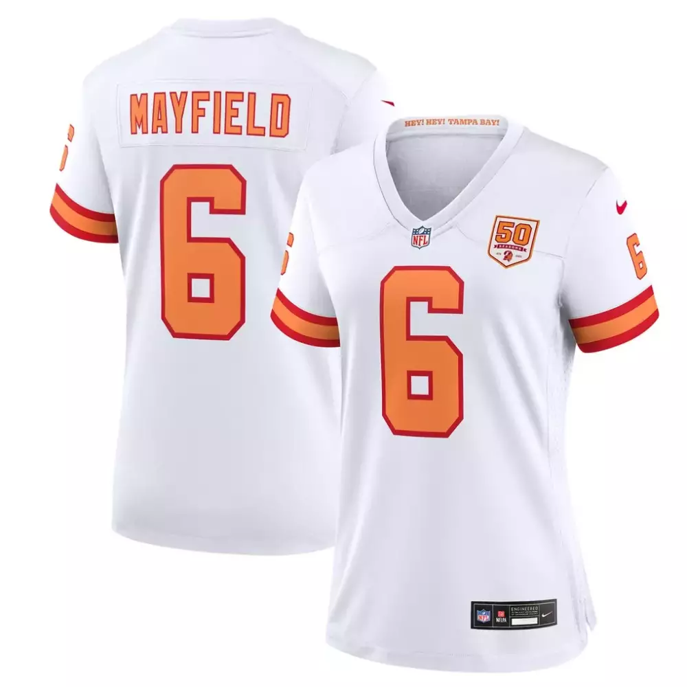 Baker Mayfield 6 Buccaneers Jersey White 50th Anniversary 2016 Women Alternate Orange
