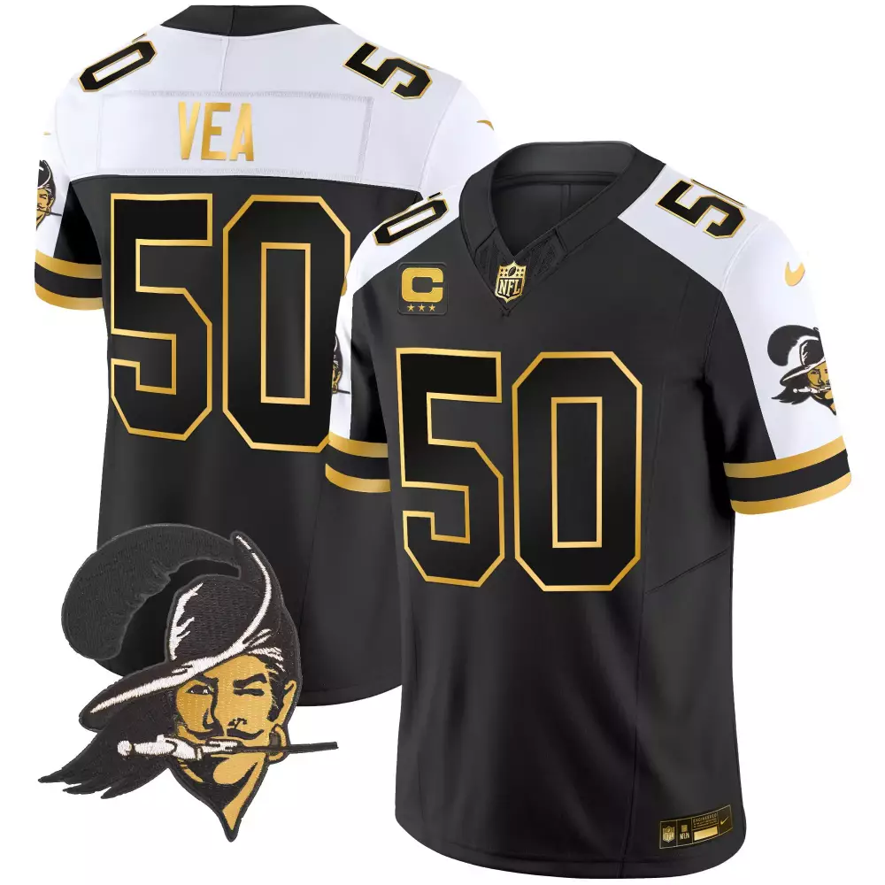 Vita Vea 50 Buccaneers Jersey Black Pirate Head Men Alternate Gold White Throwback