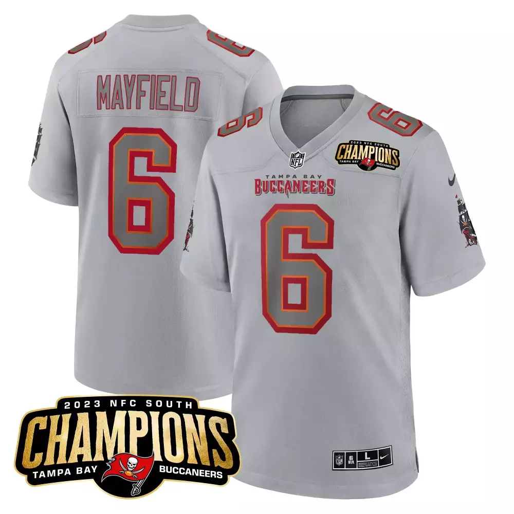 Baker Mayfield 6 Jersey Gray 2023 NFC South Champions Tampa Bay Buccaneers Men Alternate