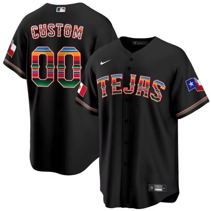 Custom Texas Jersey Black Mexico Flag Alternate Split Design Red White Blue Green