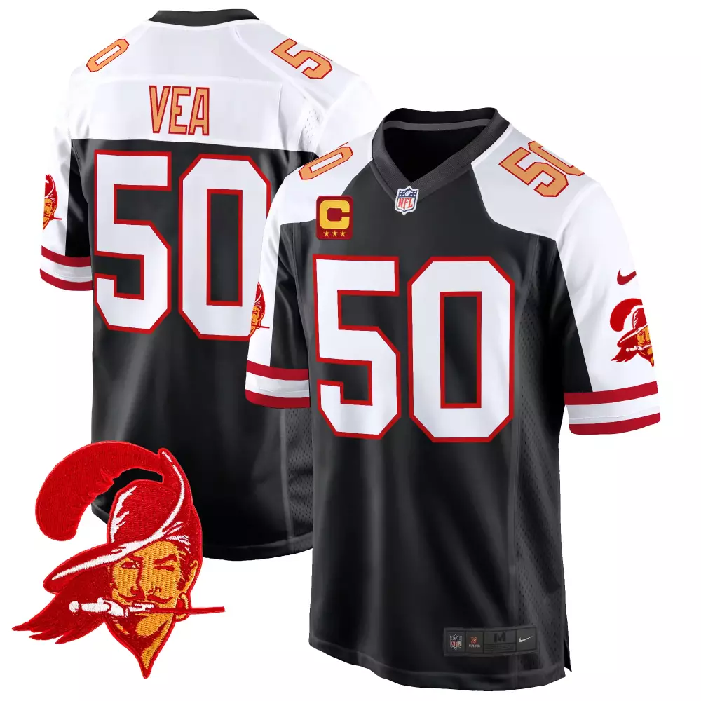 Vita Vea 50 Tampa Bay Buccaneers Jersey Black C3 Stars Men Alternate White Red Throwback