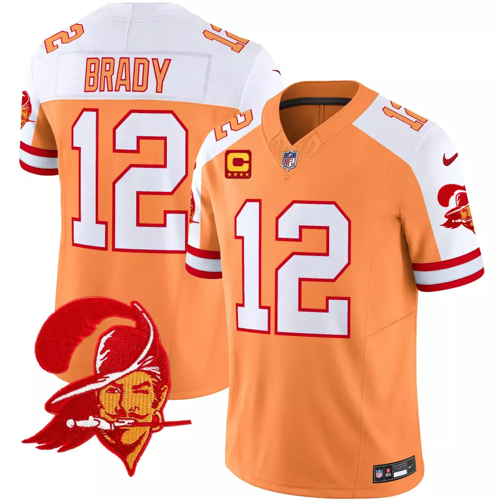 Tom Brady 12 Buccaneers Jersey Orange Men NFL White Red Alternate Throwback Vapor