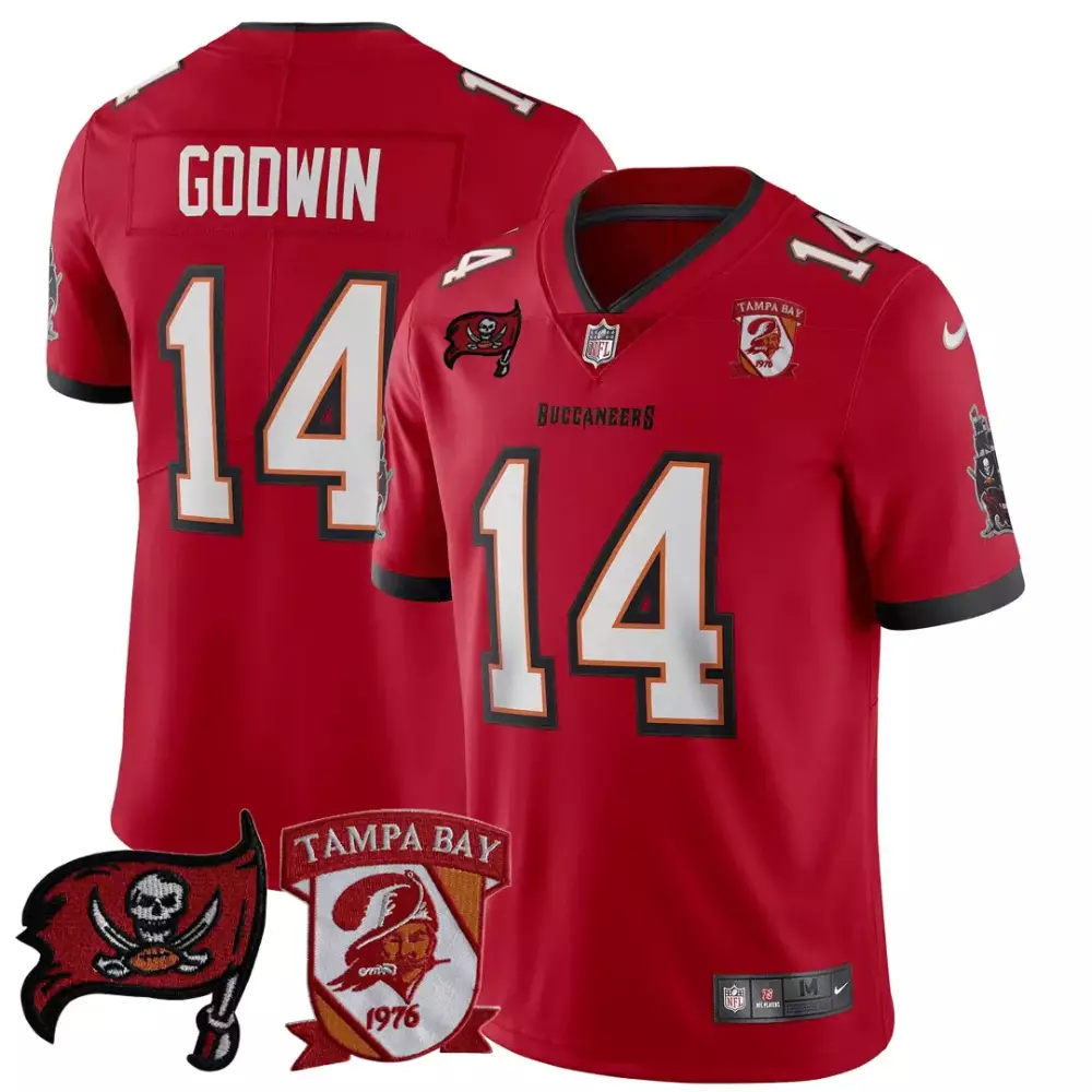 Chris Godwin 14 Buccaneers Jersey Red Flag Tampa Bay Pirate Men White Black All Stitched