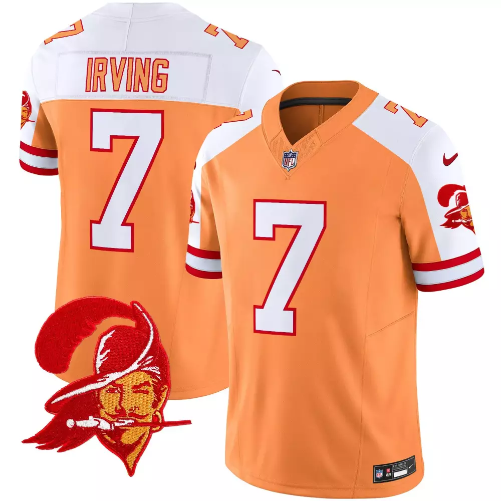 Bucky Irving 7 Buccaneers Jersey Orange Men White Red Alternate Throwback Vapor Limited
