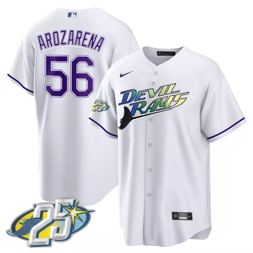 Randy Arozarena 56 Devil Rays Jersey White 25th Anniversary Men Purple Blue Green