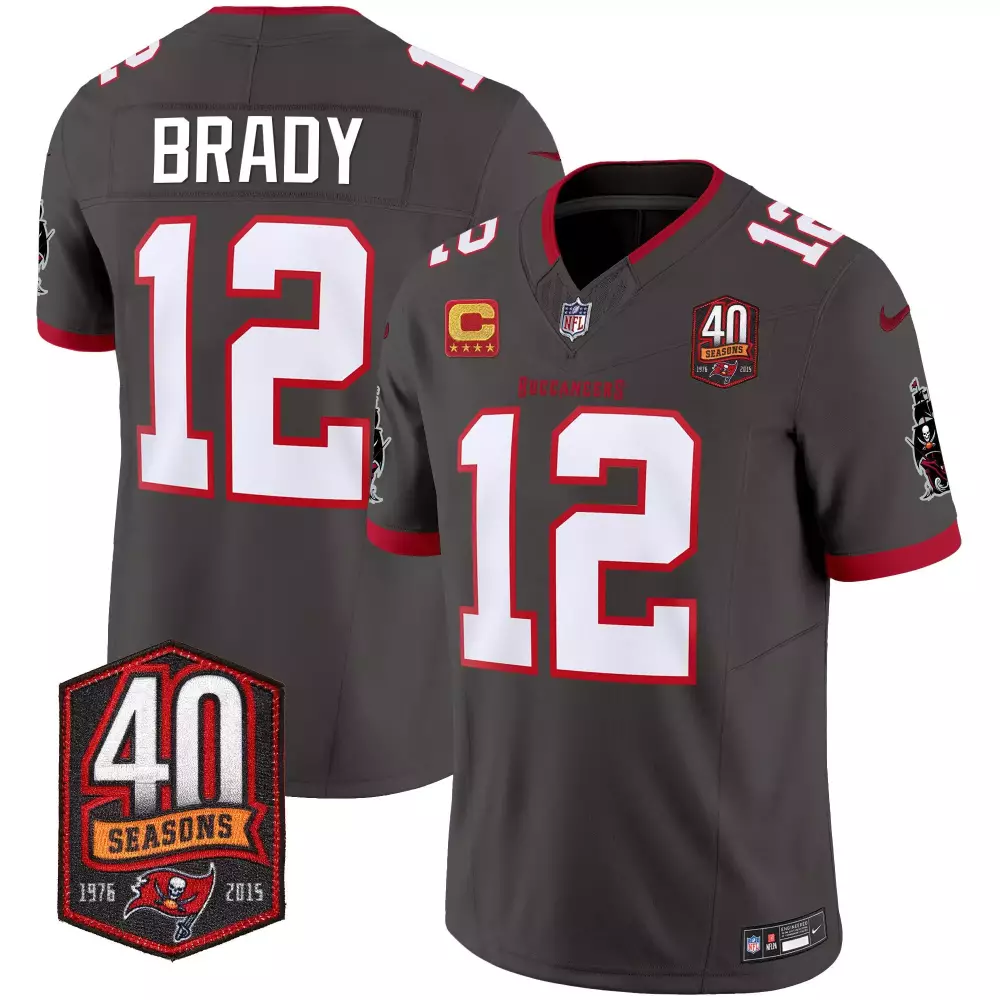 Tom Brady 12 Buccaneers Jersey Gray 40 Seasons Men NFL Red White Vapor Limited All