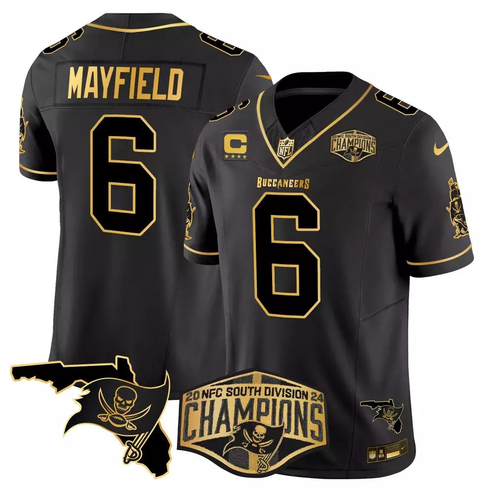 Baker Mayfield 6 Buccaneers Jersey Black Champions Men Player Gold Vapor Limited