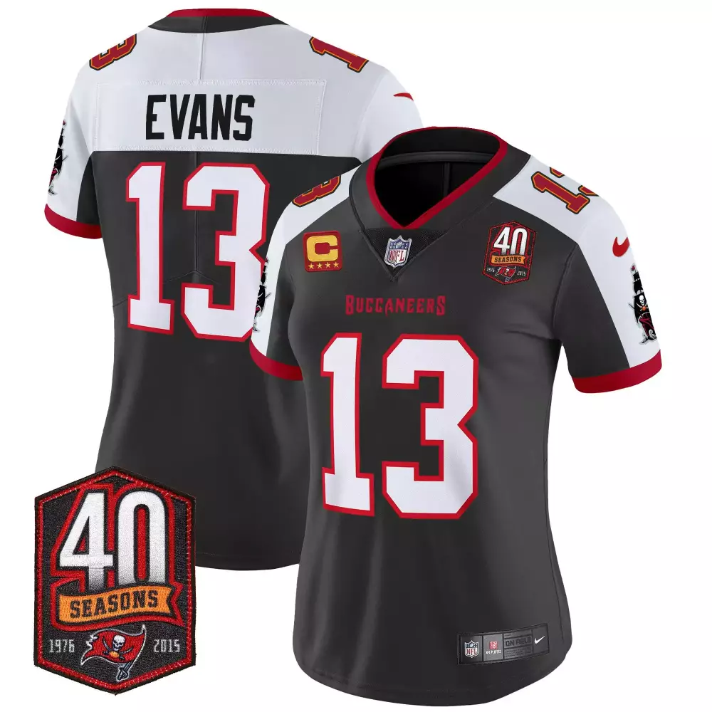 Mike Evans 13 Buccaneers Jersey Gray 40 Seasons Women Standard White Red Alternate