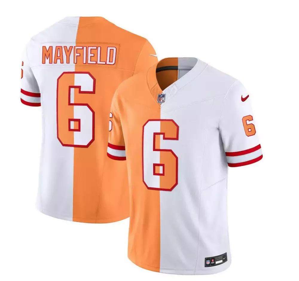 Baker Mayfield 6 Jersey Orange Tampa Bay Buccaneers Men Split Design White Red Throwback