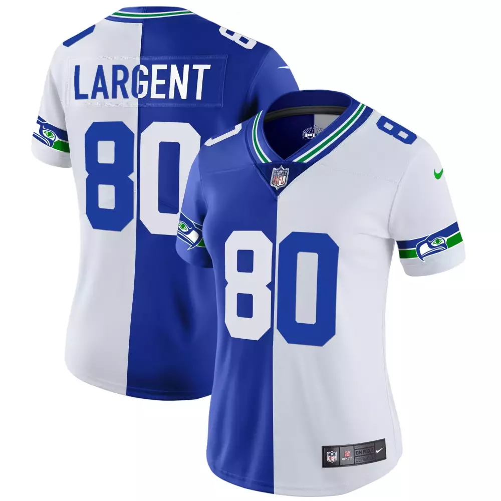 Steve Largent 80 Seattle Seahawks Jersey Royal Blue Men Split Design White Green