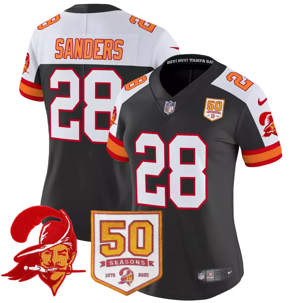 Sanders 28 Tampa Bay Buccaneers Jersey Black 50th Season 50 Seasons 1976-2025 Men