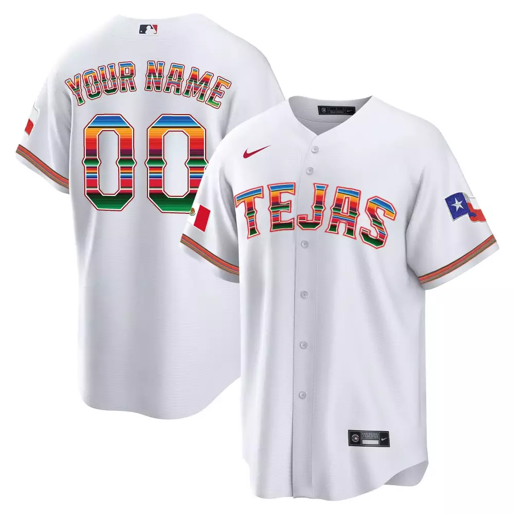Custom Tejas Jersey White Mexican Flag Texas Men Design Red Blue Green Yellow Orange