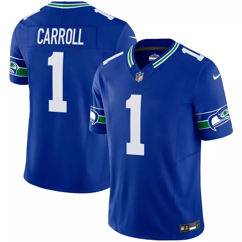Pete Carroll 1 Seattle Seahawks Jersey Blue Men Game White Green Throwback Vapor