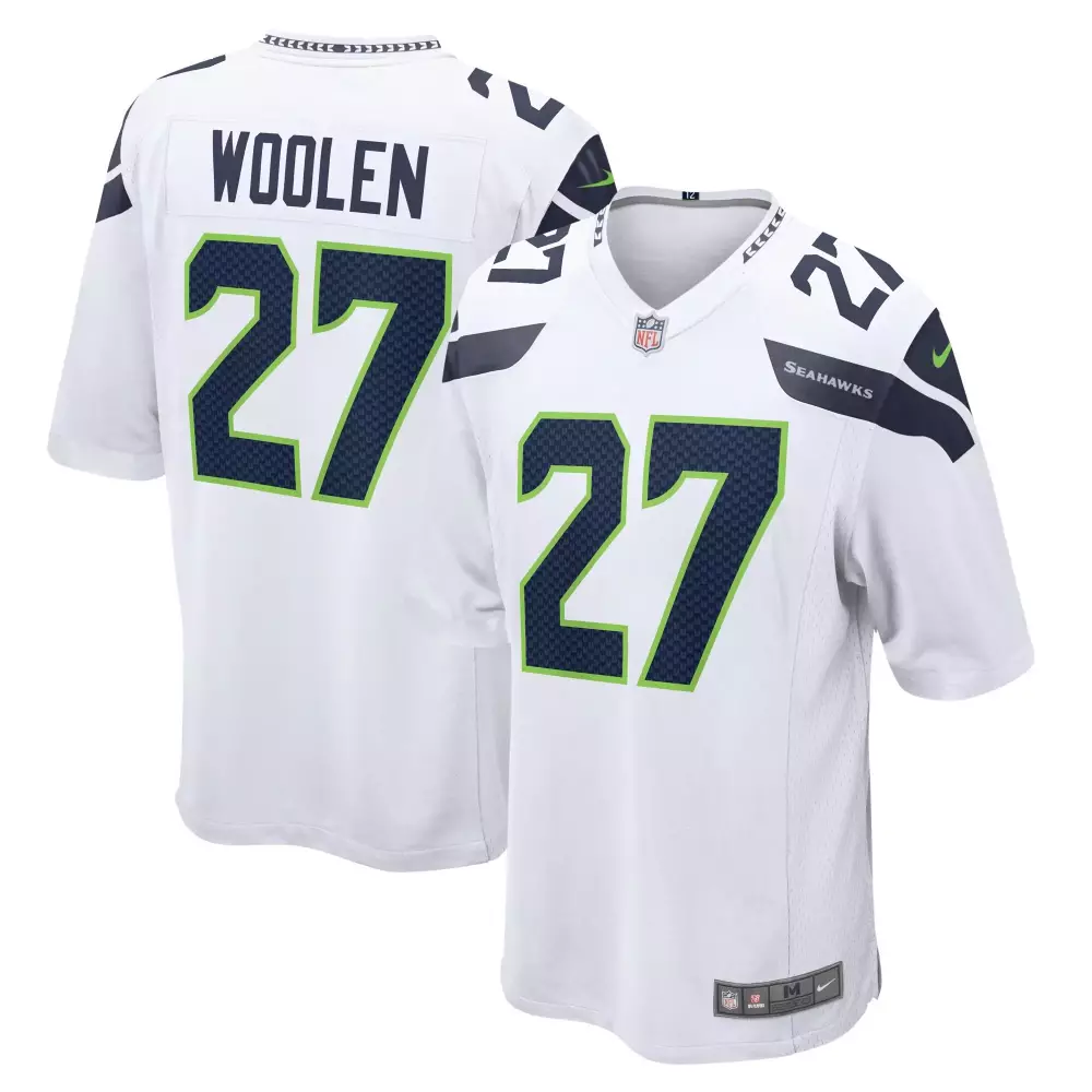 Tariq Woolen 27 Seahawks Jersey White Men Player Navy Blue Neon Green Collection