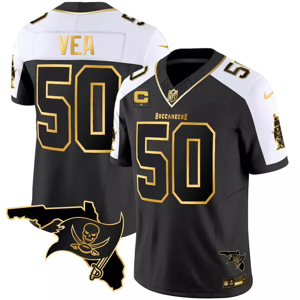 Vita Vea 50 Buccaneers Jersey Black Men White Gold Alternate Vapor All Stitched