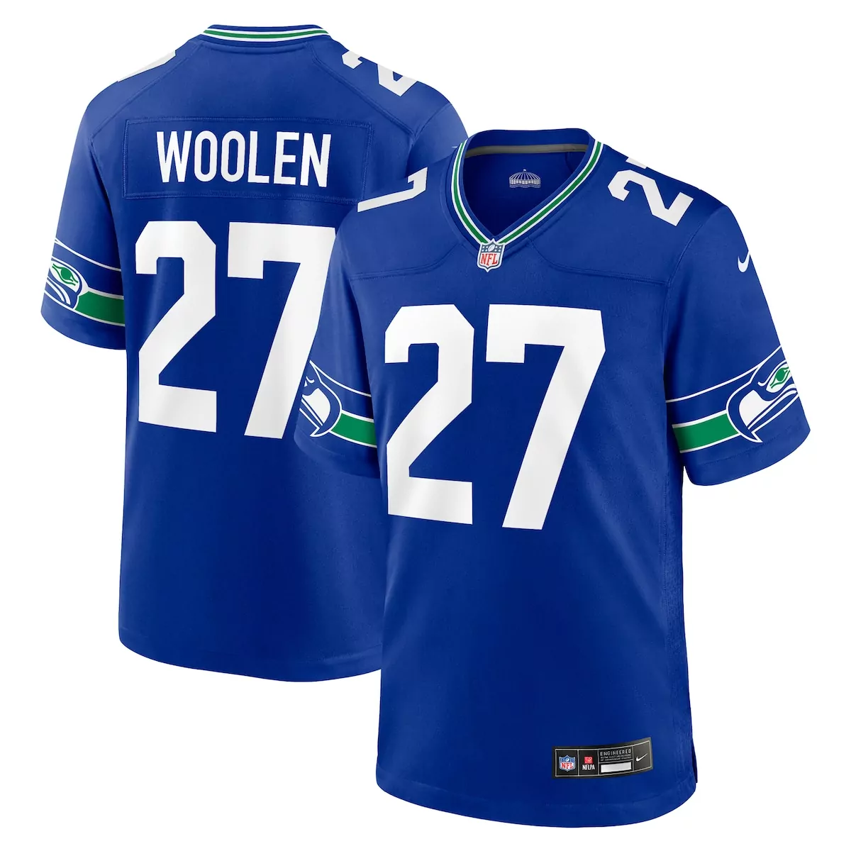 Tariq Woolen 27 Seattle Seahawks Jersey Royal Blue Men Authentic Green White Throwback