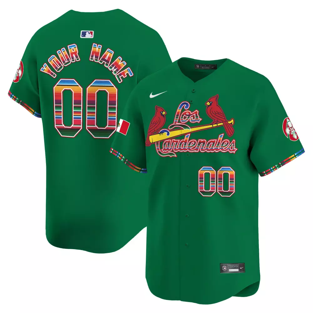 Custom St. Louis Cardinals Jersey Green Mexico Flag Men Los Cardenales Split Design