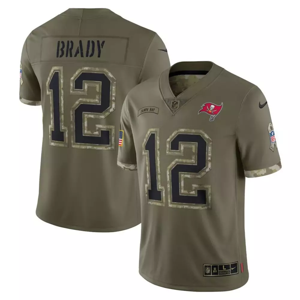 Tom Brady 12 Tampa Bay Buccaneers Jersey Olive Green Salute To Service American Flag