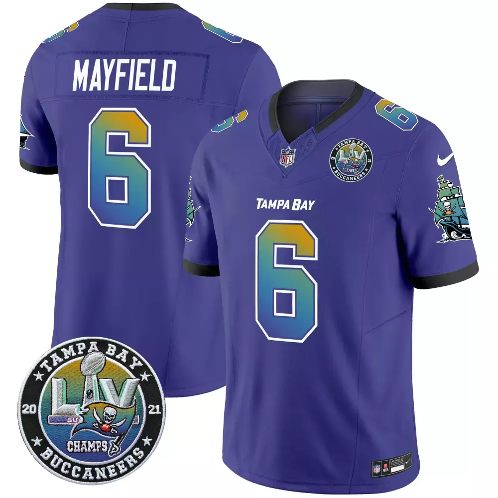 Baker Mayfield 6 Jersey Purple Super Bowl Lv Champions Tampa Bay Buccaneers 2021